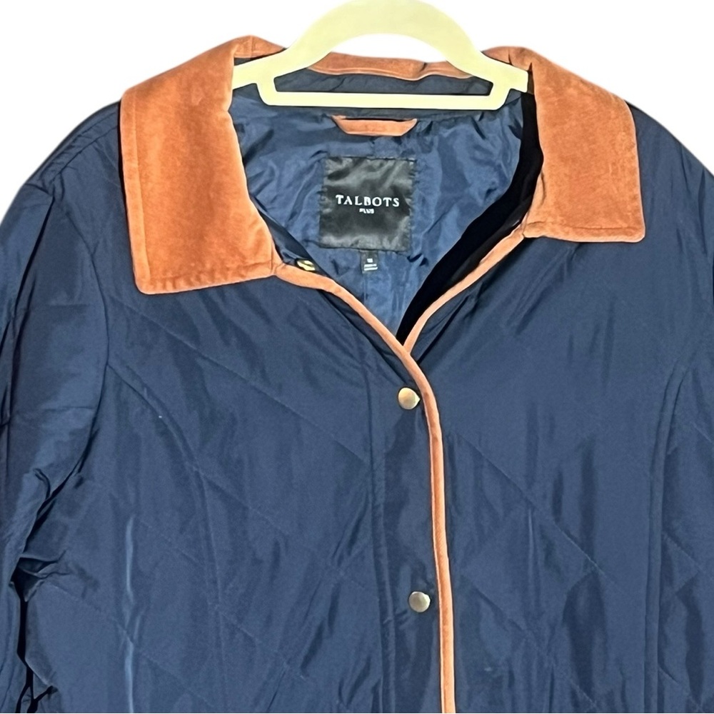 NWOT TALBOTS PLUS INDIGO NAVY BLUE QUILTED BARN JACKET CORDUROY TRIM (1X) - Picture 4 of 6